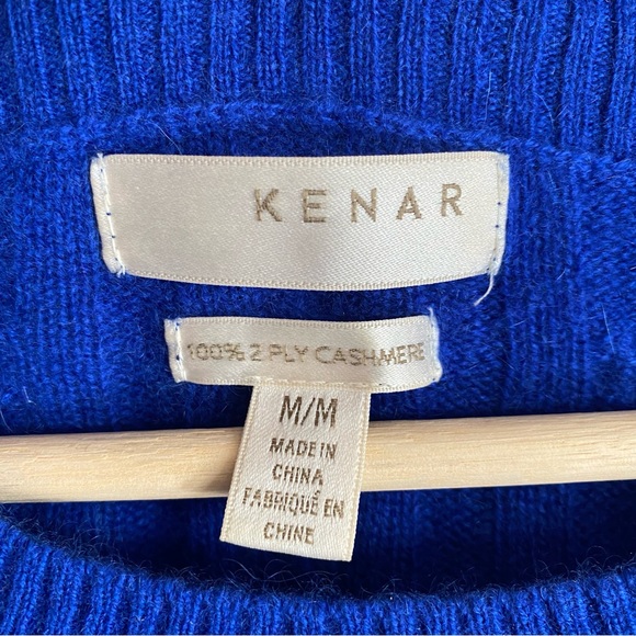 Kenar Womens Blue 2 Ply Cashmere Cable Knit Sweater Pullover Size Medium - Picture 3 of 7